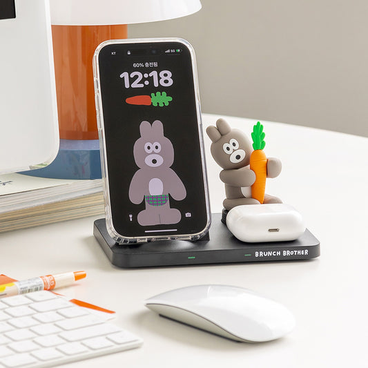 ブランチブラザー 韓国 キャラクター ワイヤレス充電器 ワイヤレスチャージャー アップルウォッチ 充電 iPhone Airpods 二重 高速 ワイヤレス 充電器 スタンド