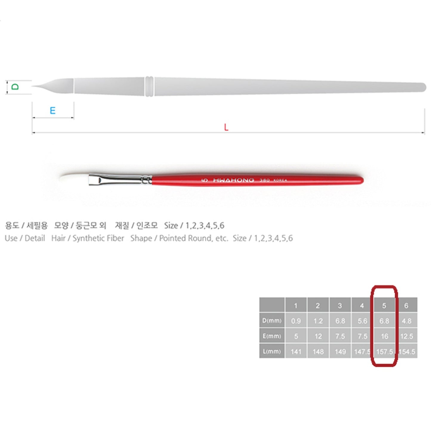 Hwahong ファホン 380 アーティスト フラットブラシ 5号 x 3個セット 専門家 フラット化粧用ブラシ筆