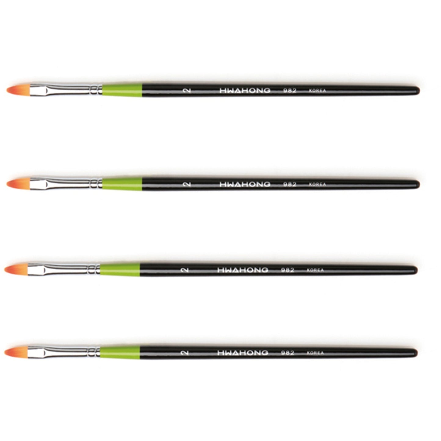 Hwahong ファホン 982 韓国 アーティスト フラットブラシ 2号 x 4個セット 専門家 メイクブラシ フラット化粧用ブラシ筆