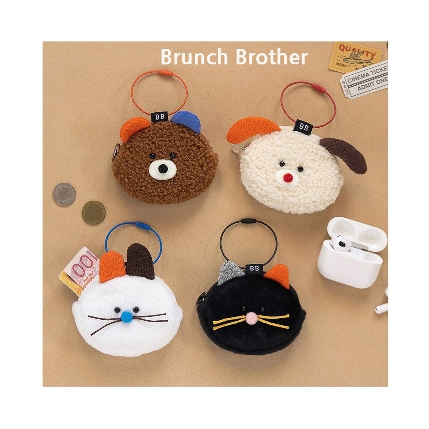 ブランチブラザー 韓国 キャラクター AirPods pro ケース AirPods ケース ポーチ キーリング付き 4つのかわいいデザイン