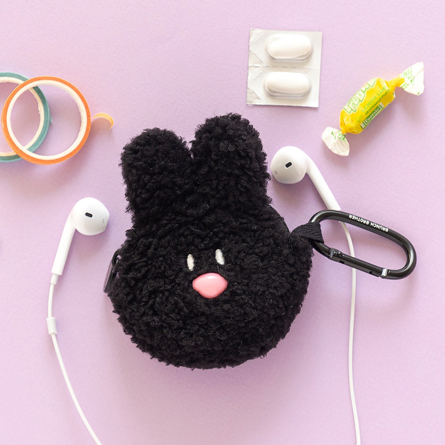 ブランチブラザー 韓国 ふわふわ AirPods Pro ケース AirPods ケース カラビナ付き 小物入れ キーリング付き 2つのかわいいデザイン