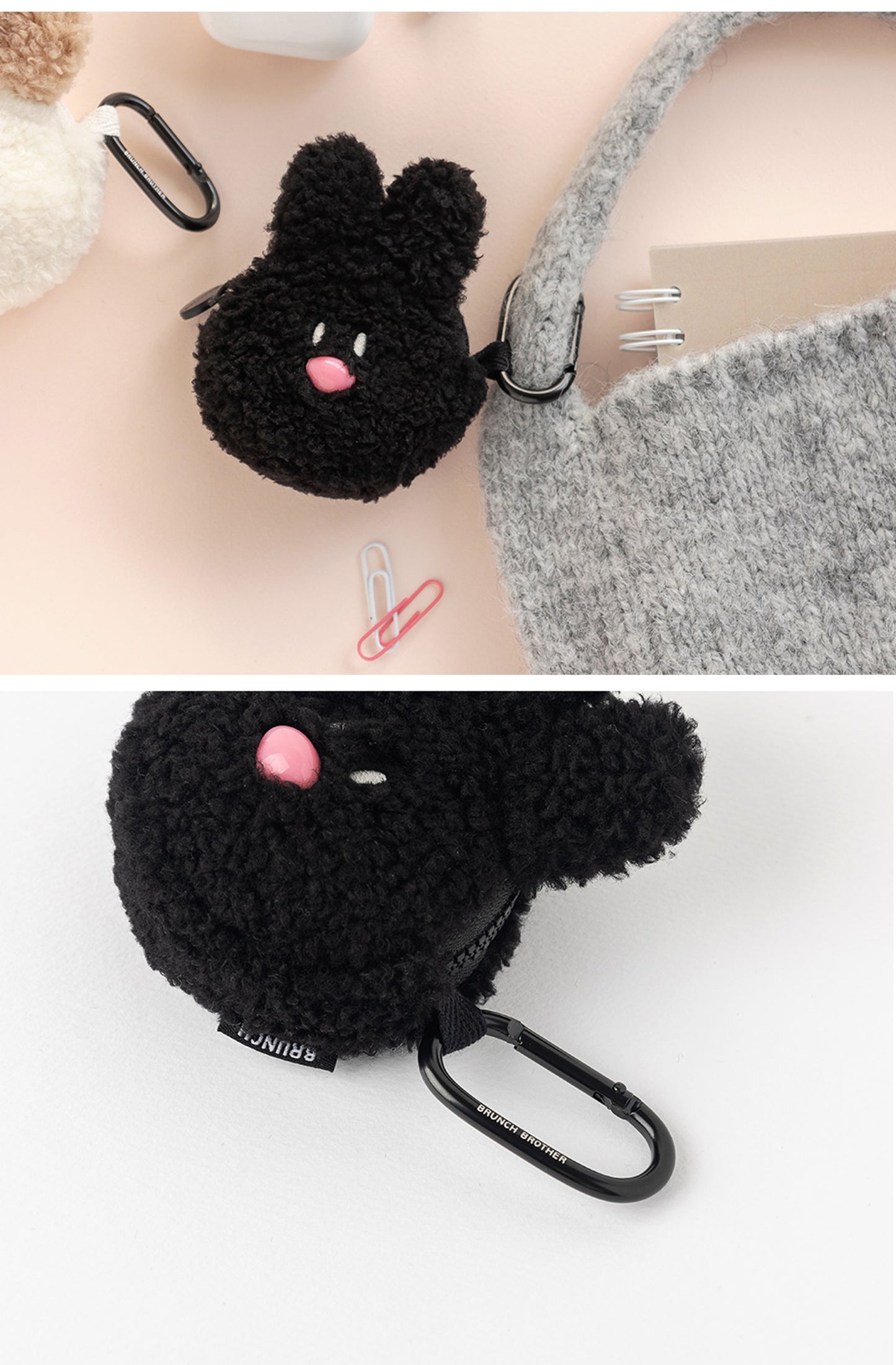 ブランチブラザー 韓国 ふわふわ AirPods Pro ケース AirPods ケース カラビナ付き 小物入れ キーリング付き 2つのかわいいデザイン