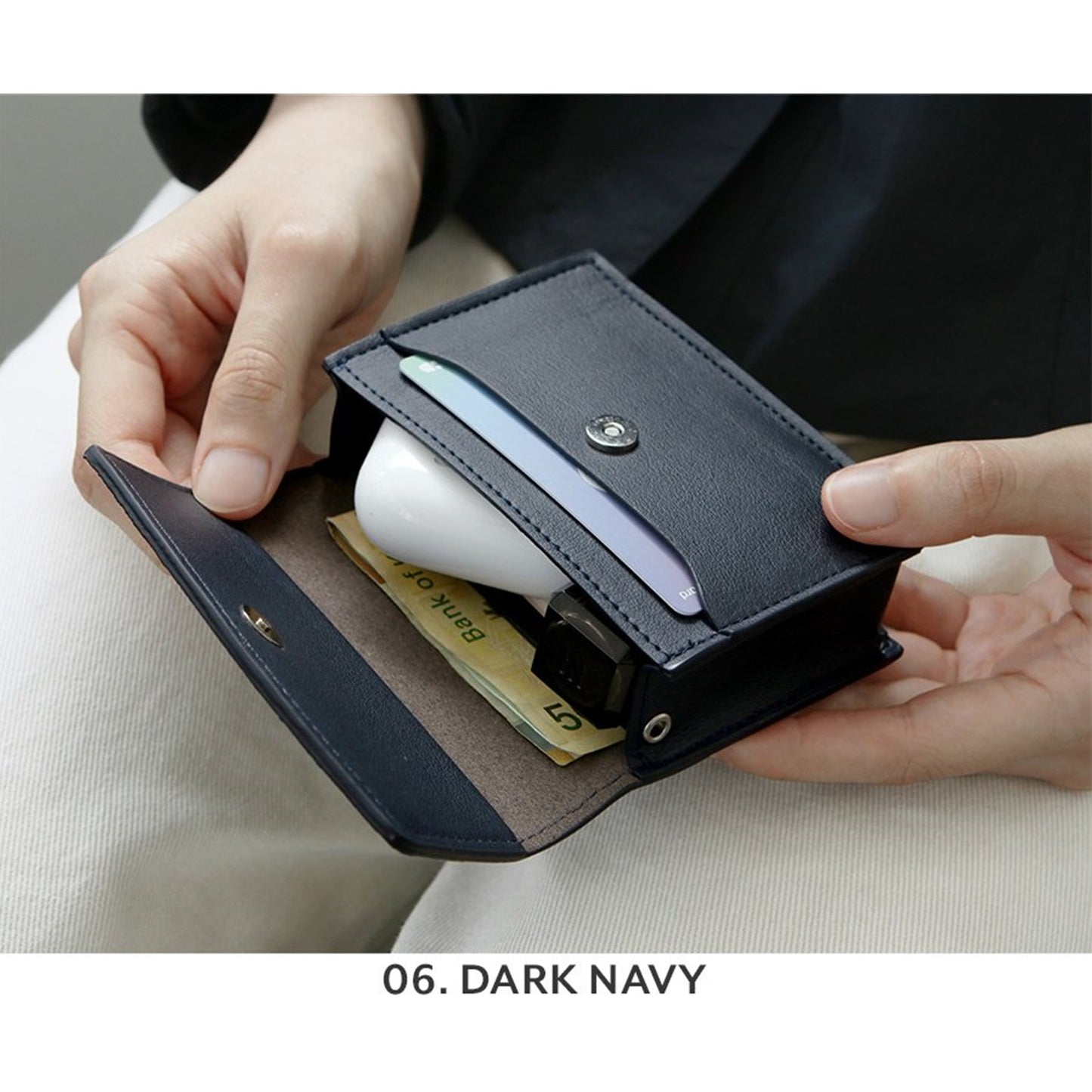 韓国 ビーガンレザー カードケース 財布 パスケース マグネットフラップ ワイヤレスイヤホン リップ収納可 キーリング対応 6色展開