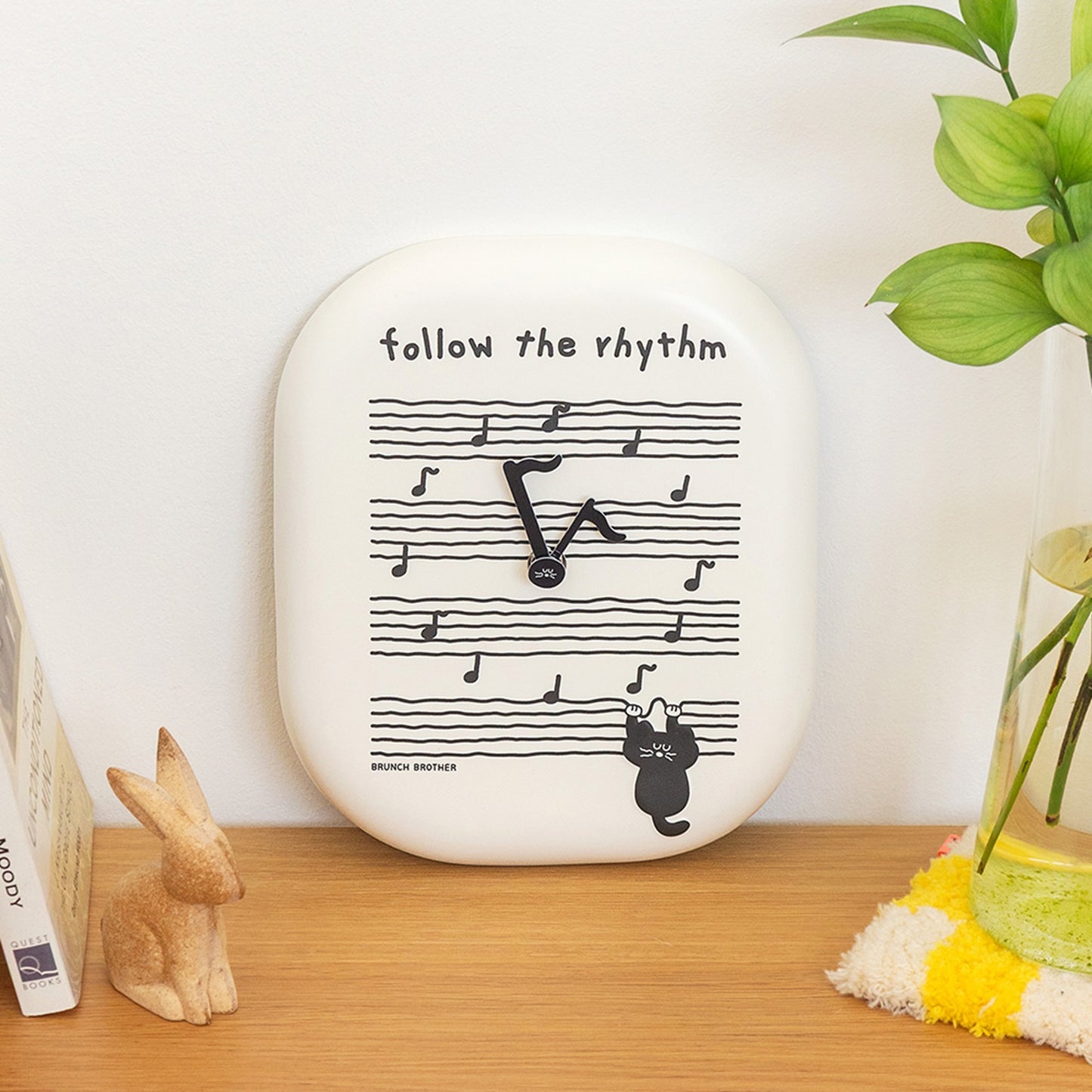ブランチブラザー 韓国 猫 キャラクター 壁掛け時計 セラミック 音符デザイン 静音 インテリア グッズ