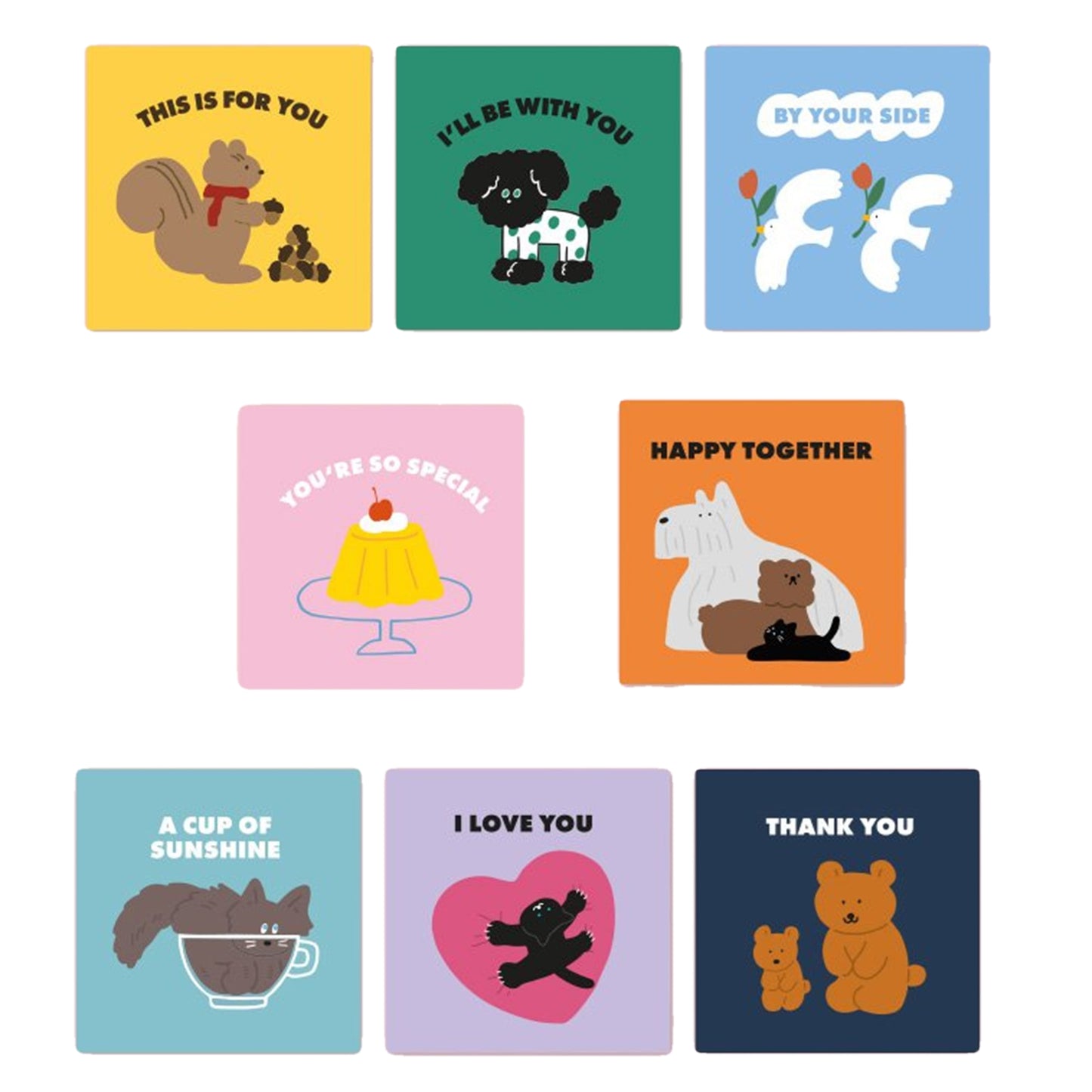 アイコニック 韓国 ミニカードレター&封筒セット 動物フレンズ キャラクター入り 可愛いギフト用 レターカード&イエロー封筒 24枚セット 文房具
