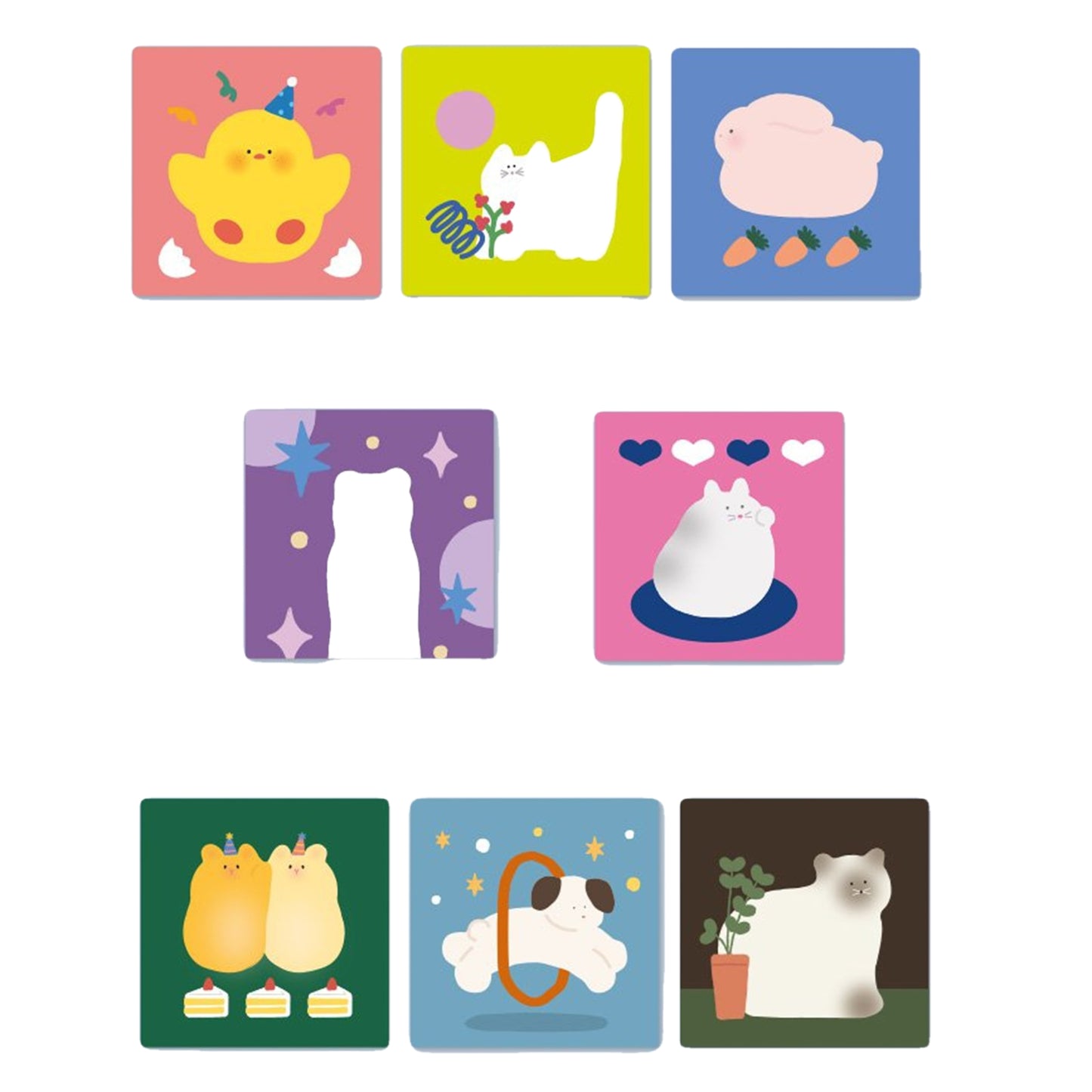 アイコニック 韓国 ミニカードレター&封筒セット ハッピー 動物フレンズ キャラクター入り 可愛いギフト用 レターカード&イエロー封筒 24枚セット 文房具