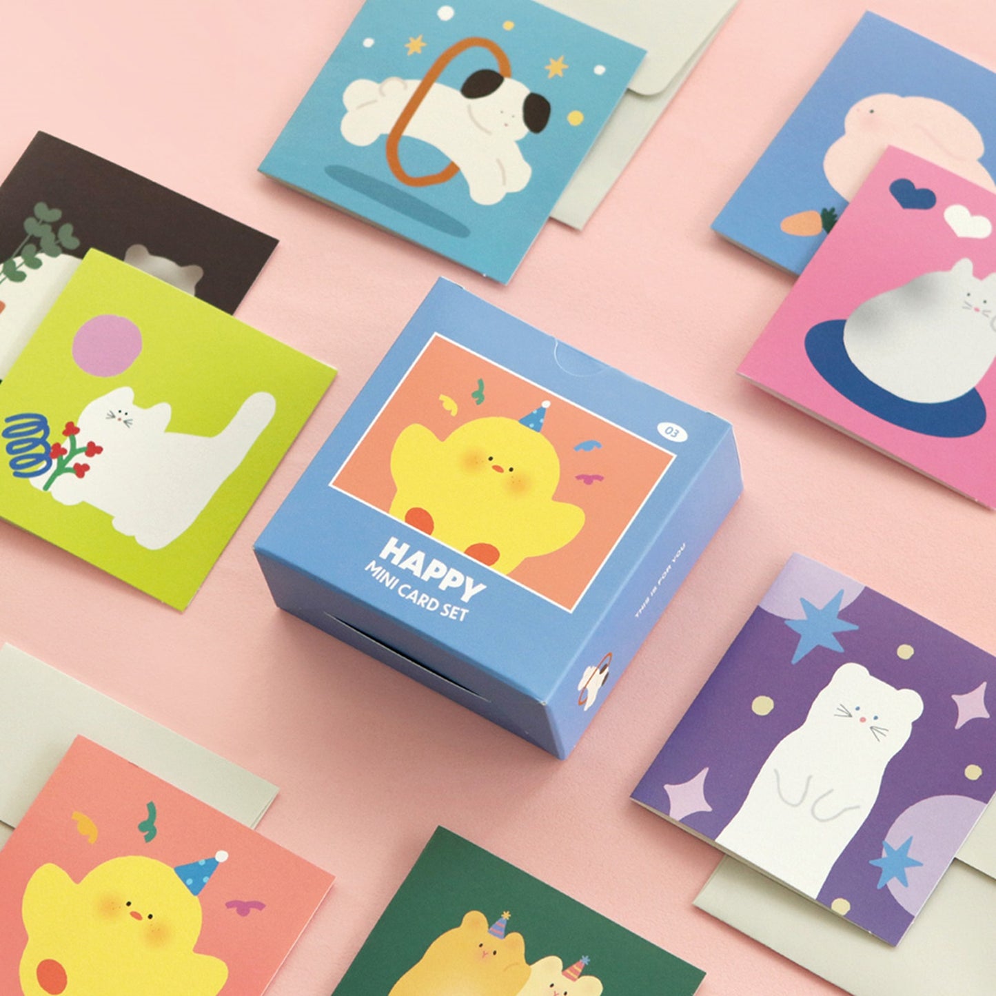 アイコニック 韓国 ミニカードレター&封筒セット ハッピー 動物フレンズ キャラクター入り 可愛いギフト用 レターカード&イエロー封筒 24枚セット 文房具