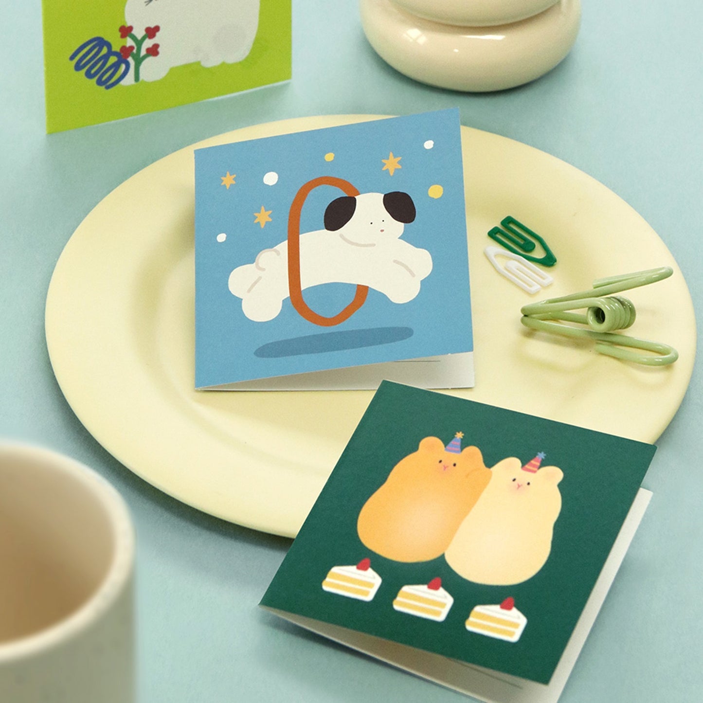 アイコニック 韓国 ミニカードレター&封筒セット ハッピー 動物フレンズ キャラクター入り 可愛いギフト用 レターカード&イエロー封筒 24枚セット 文房具