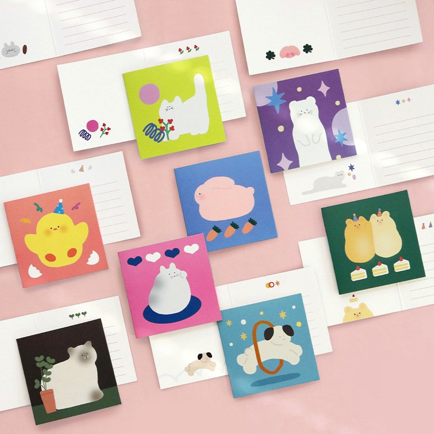アイコニック 韓国 ミニカードレター&封筒セット ハッピー 動物フレンズ キャラクター入り 可愛いギフト用 レターカード&イエロー封筒 24枚セット 文房具