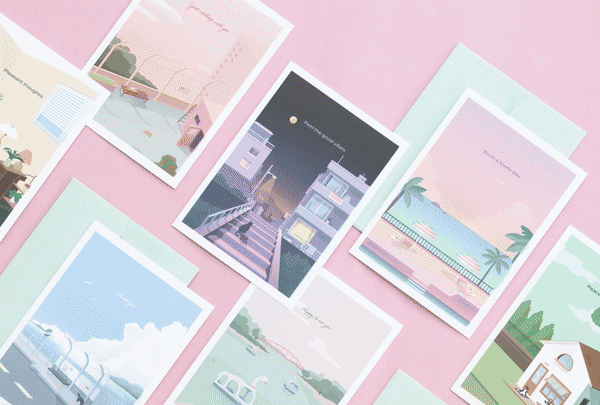 アイコニック 韓国 ハル メッセージ レター カード 封筒セット お祝い 愛 感謝の気持ちを届ける 美しいイラスト&写真入りメッセージカード 文房具 8デザイン×3枚 合計24枚+ミント封筒24枚 文房具