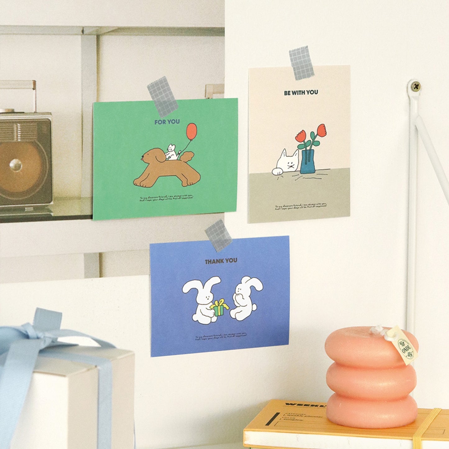 アイコニック 韓国 カドリー メッセー レター ジカード セット かわいい猫 うさぎ 犬のイラスト入り封筒&メッセージカード 24枚セット ギフト 誕生日 お祝いに 文房具