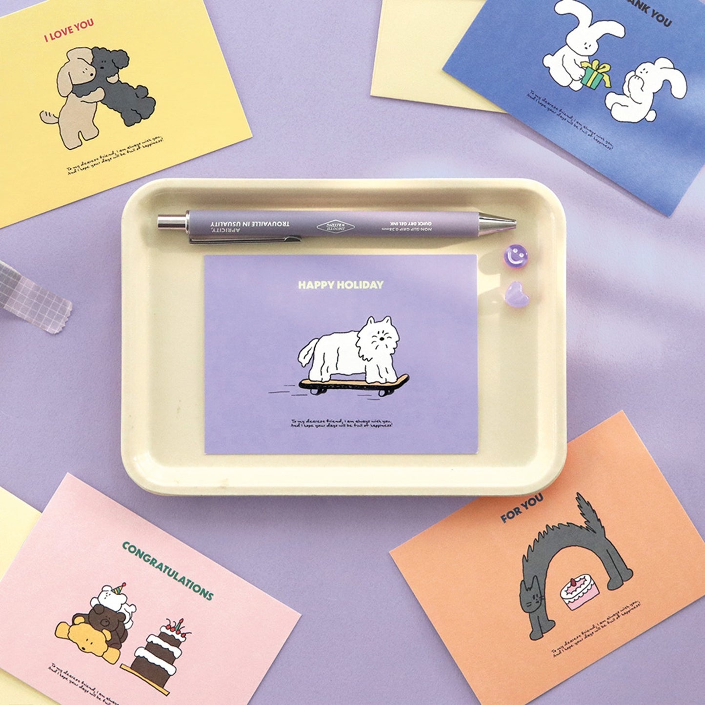 アイコニック 韓国 カドリー メッセー レター ジカード セット かわいい猫 うさぎ 犬のイラスト入り封筒&メッセージカード 24枚セット ギフト 誕生日 お祝いに 文房具