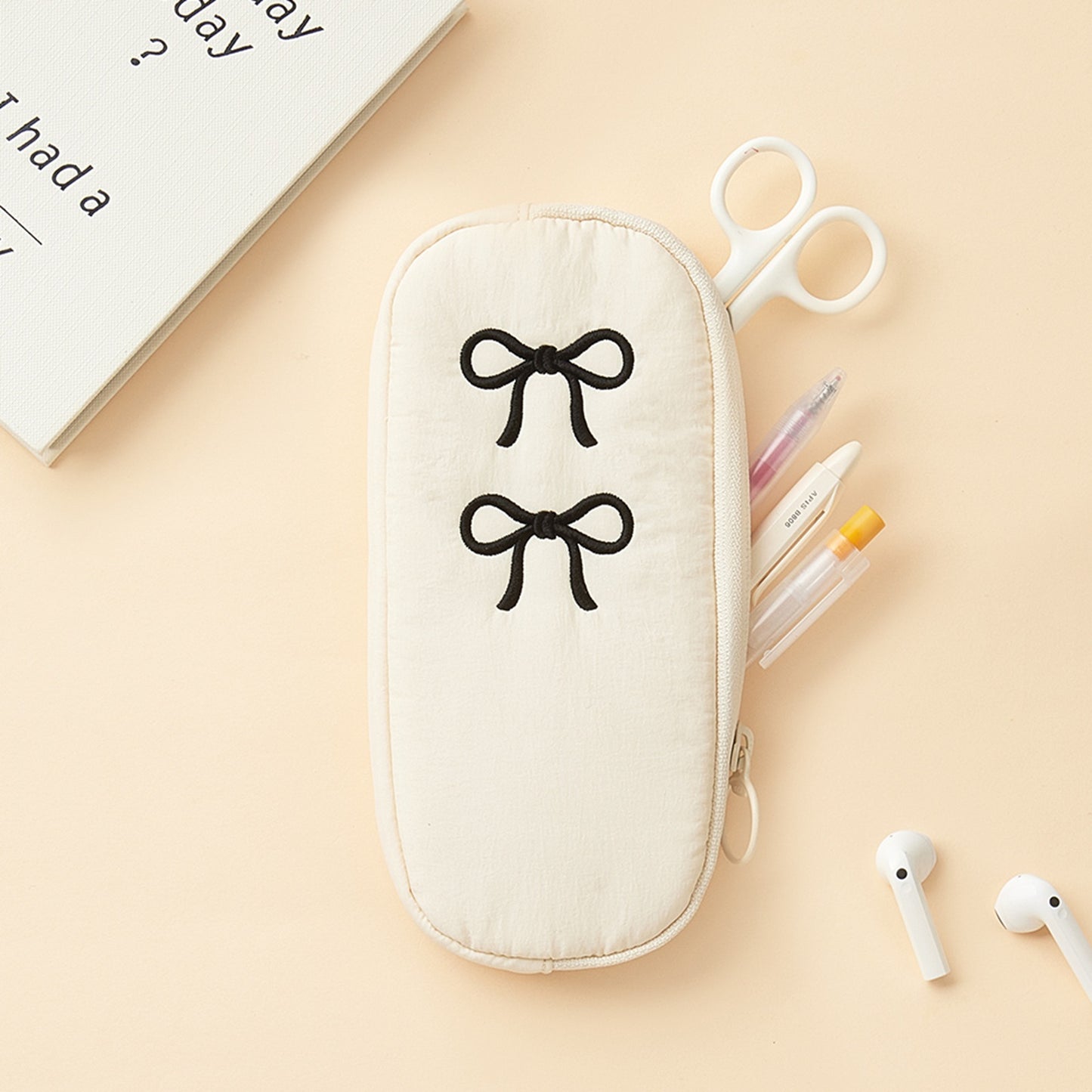 テーブルトーク 韓国 リボン刺繍 筆箱 ペンケース シンプル ペンポーチ 大容量 おしゃれ 中学生 高校生 女子向け 韓国文具 筆入れ