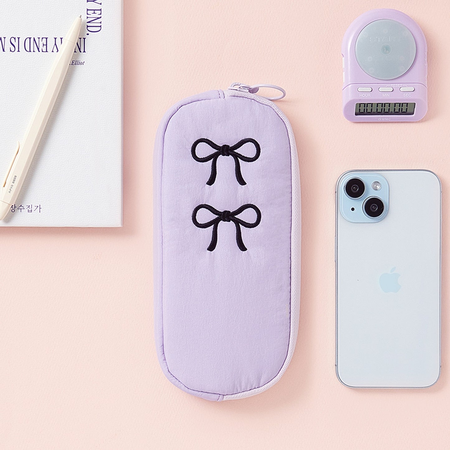 テーブルトーク 韓国 リボン刺繍 筆箱 ペンケース シンプル ペンポーチ 大容量 おしゃれ 中学生 高校生 女子向け 韓国文具 筆入れ