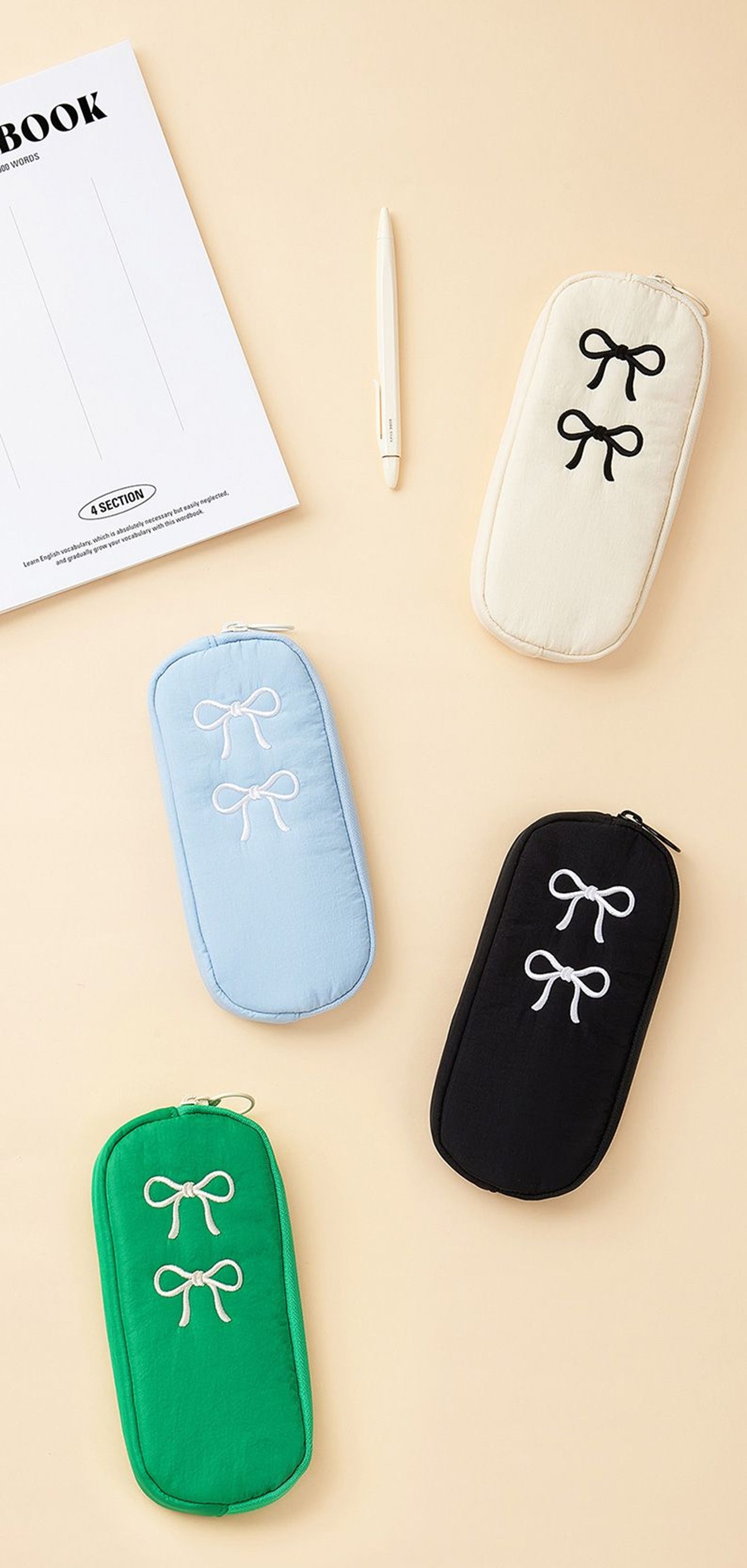テーブルトーク 韓国 リボン刺繍 筆箱 ペンケース シンプル ペンポーチ 大容量 おしゃれ 中学生 高校生 女子向け 韓国文具 筆入れ