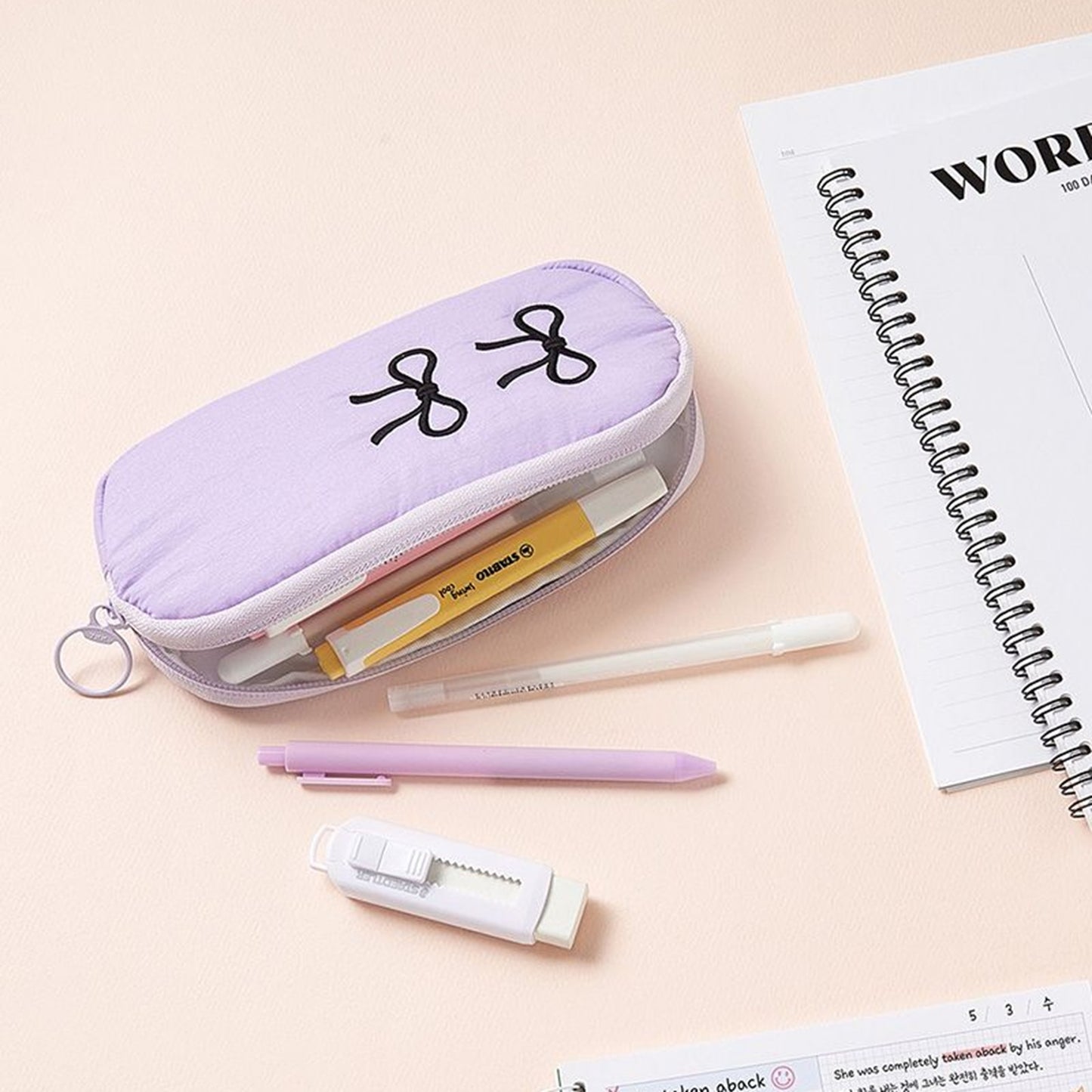 テーブルトーク 韓国 リボン刺繍 筆箱 ペンケース シンプル ペンポーチ 大容量 おしゃれ 中学生 高校生 女子向け 韓国文具 筆入れ