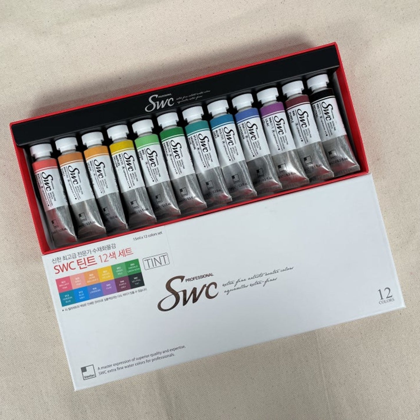 Shinhan シンハン 韓国 水彩絵具 絵の具 絵具 SWC ティントカラー12色セット 15ml ソフトパステル 不透明 高発色 絵画 デザイン ドローイング