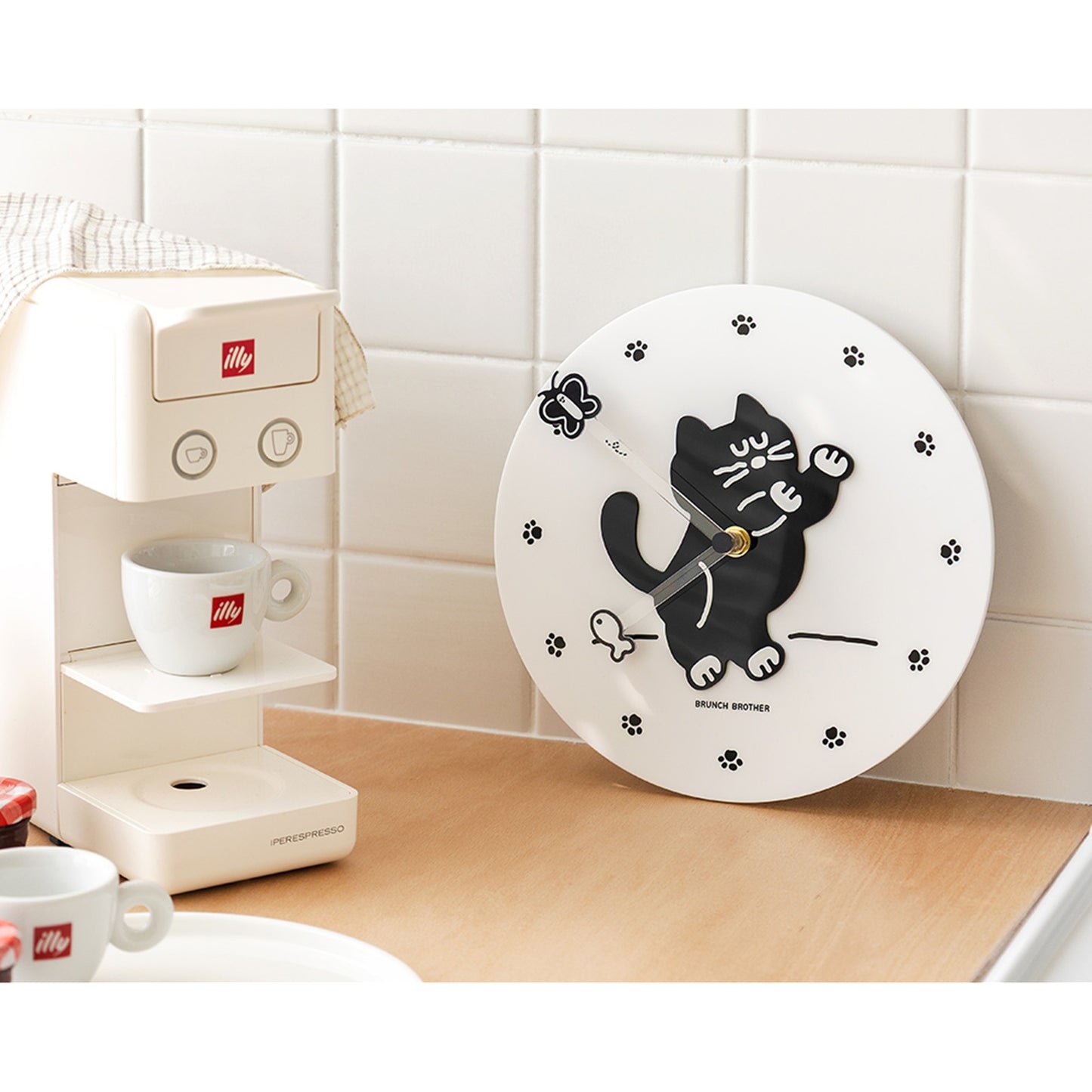 ブランチブラザー 韓国 猫 キャラクター 静音 壁掛け時計 モグリ インテリアクロック おしゃれ 23cm