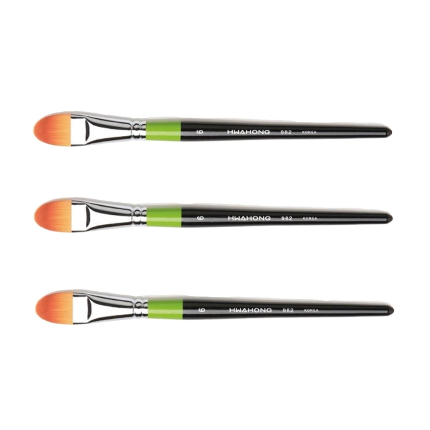 Hwahong ファホン 982 アーティスト フラットブラシ6号 x 3個セット 専門家 フラット化粧用ブラシ筆