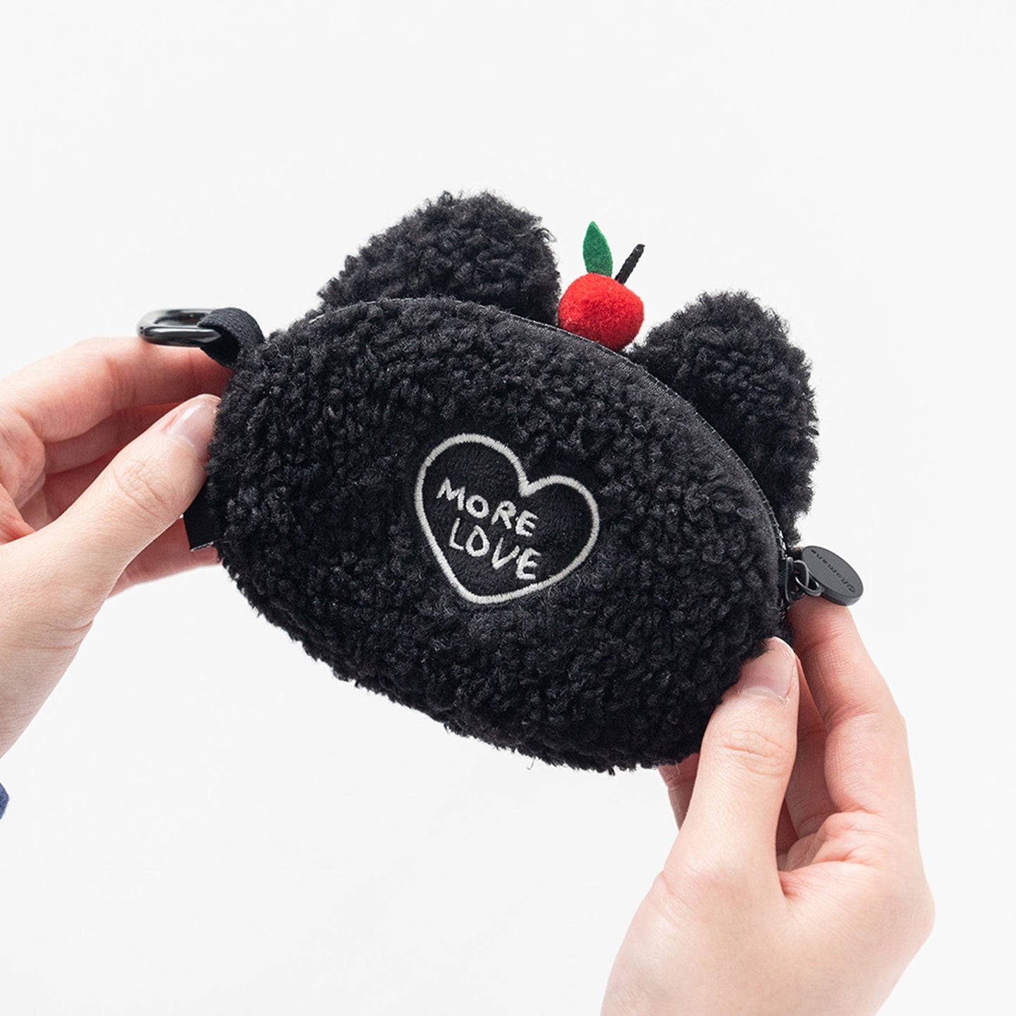 ブランチブラザー 韓国猫キャラクター カードケース ふわふわブークレ素材 猫デザイン 小さなりんご付き 可愛いコンパクト財布