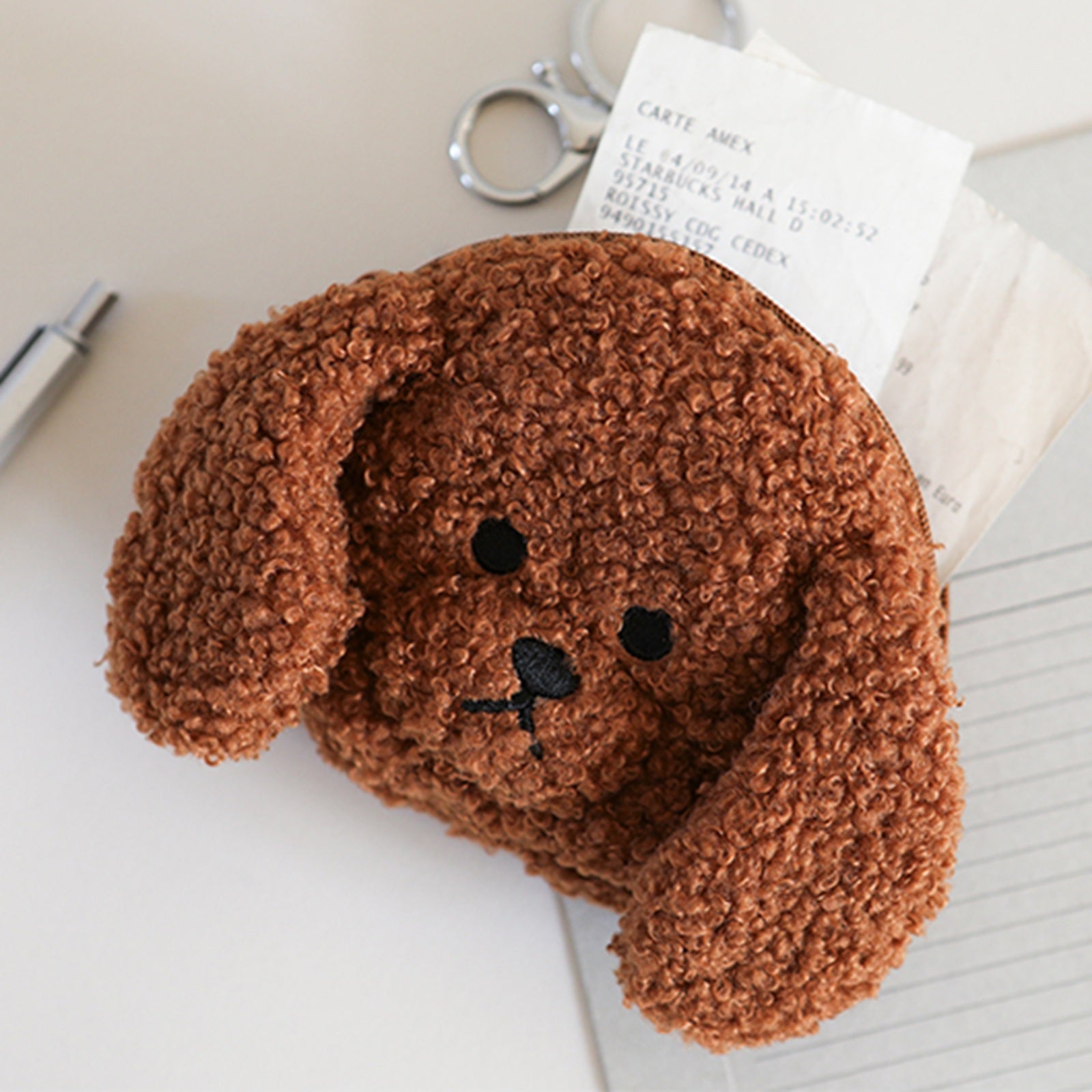 [デイリーライク] 韓国 犬 猫 キャラクター ぬいぐるみ ポーチ キーリング付き 小物入れ ミニ財布 コインケース かわいい 全2種