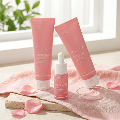 メディキューブ PDRN ピンク ヒアルロニック モイスチャライジングクリーム 50ml×2個 + PDRN ピンク ペプチドセラム 10ml 3個セット クリーム合計100ml 保湿クリーム 美容液 韓国コスメ