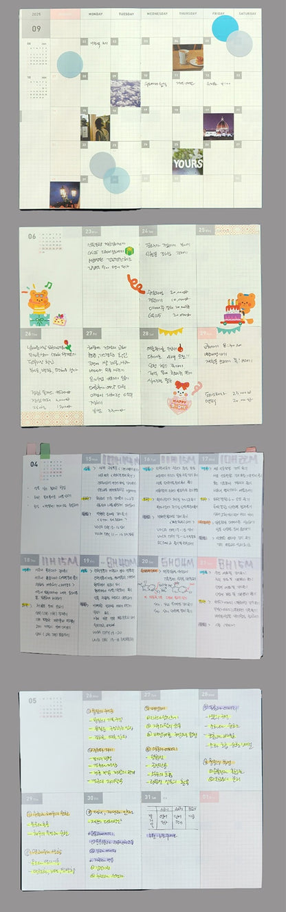 ジャムスタジオ 2025 韓国イラスト OH! 手帳 ダイアリー スケジュール帳 ダイアリー システム手帳 マンスリー ウィークリー 手帳 日付表示あり