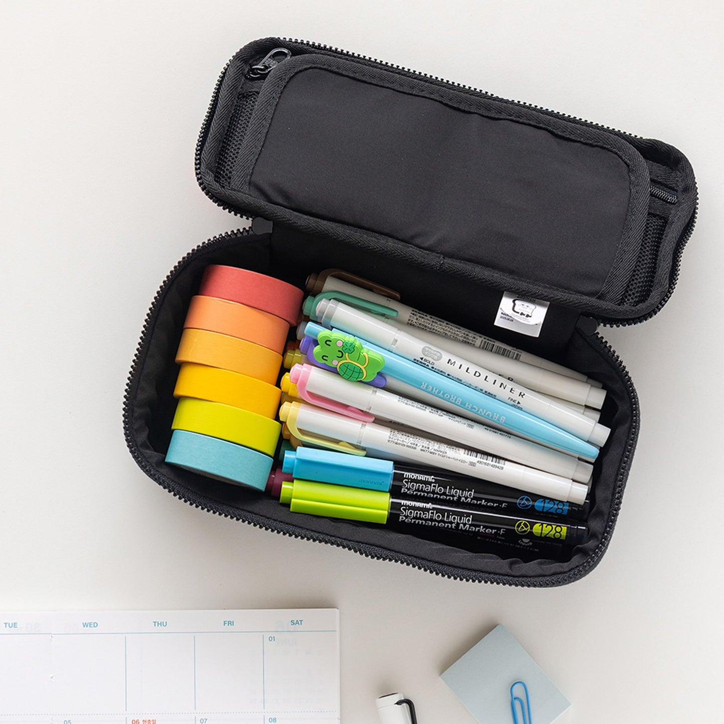 ブランチブラザー 2世代 ビッグ ペンケース ポムポム 筆箱 大容量 シンプル ペンポーチ ブラック チャコール