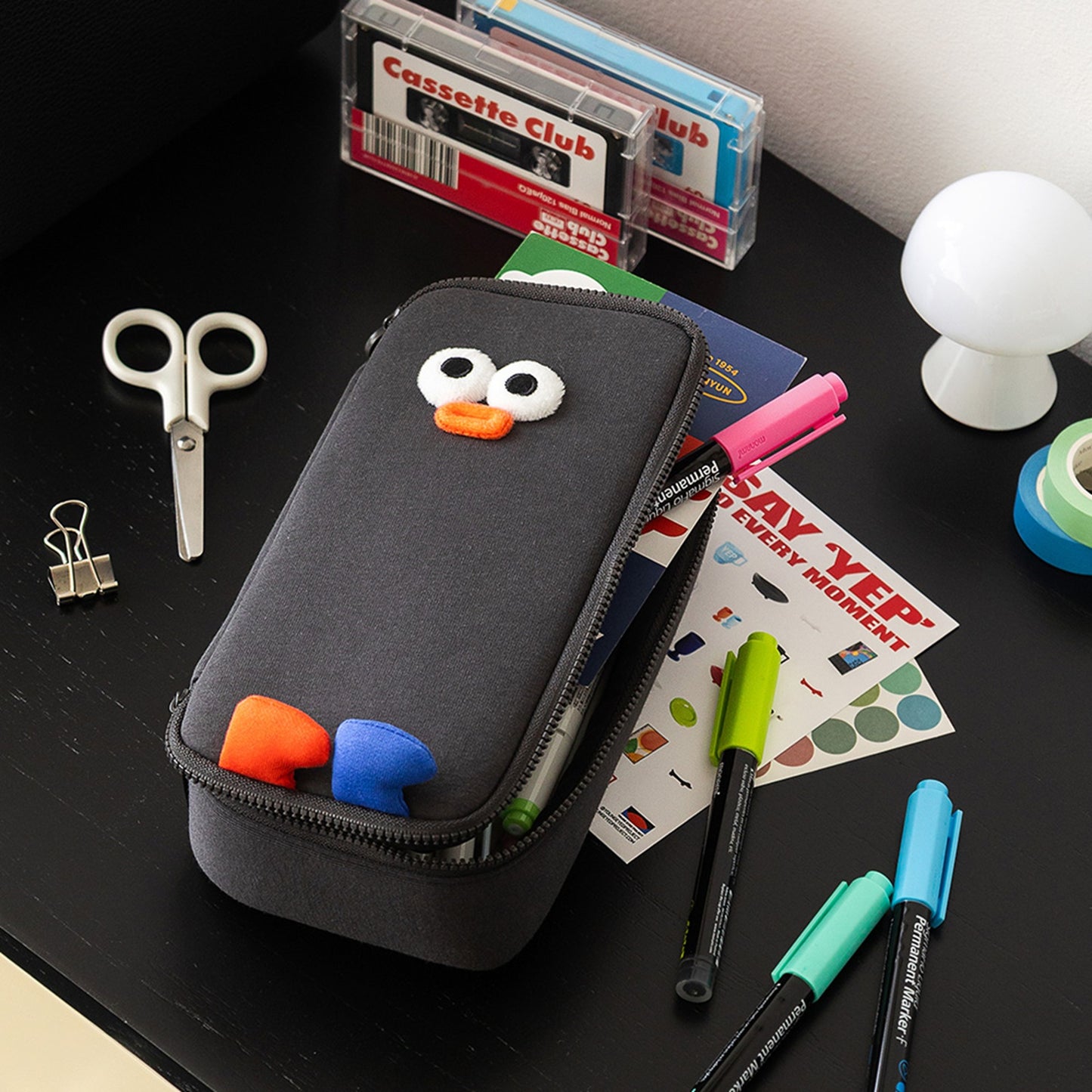 ブランチブラザー 2世代 ビッグ ペンケース ポムポム 筆箱 大容量 シンプル ペンポーチ ブラック チャコール