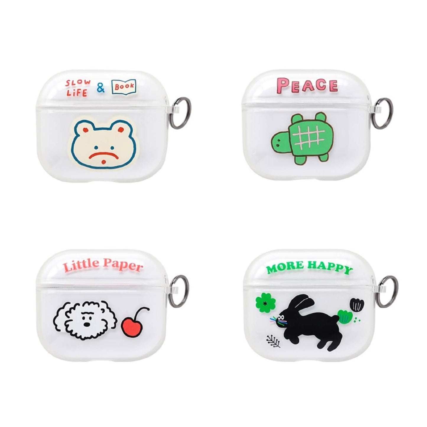 ロマネ リトルペーパー 韓国動物キャラクターイラスト透明 AirPods 第3世代 互換 TPU ケースカバー