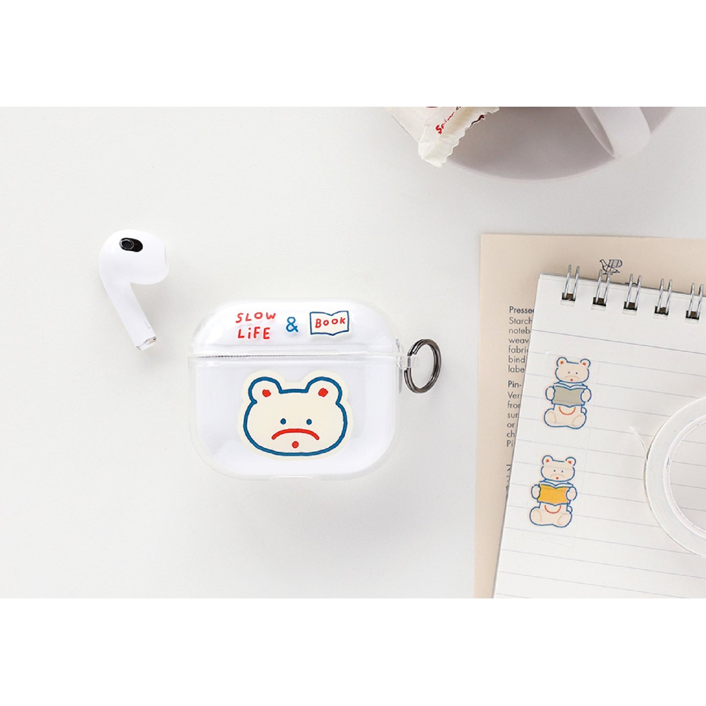 ロマネ リトルペーパー 韓国動物キャラクターイラスト透明 AirPods 第3世代 互換 TPU ケースカバー